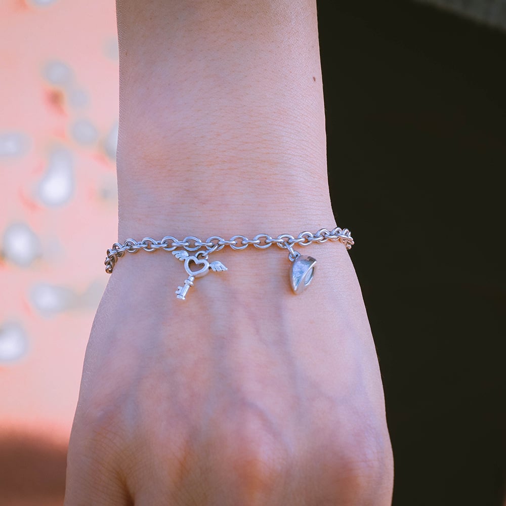 Stainless Steel Heart-Shaped Couple Bracelet with Lock