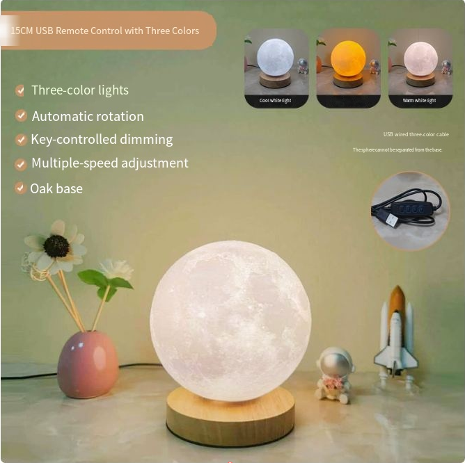 3D Moon Lamp with Wooden Base Night Light