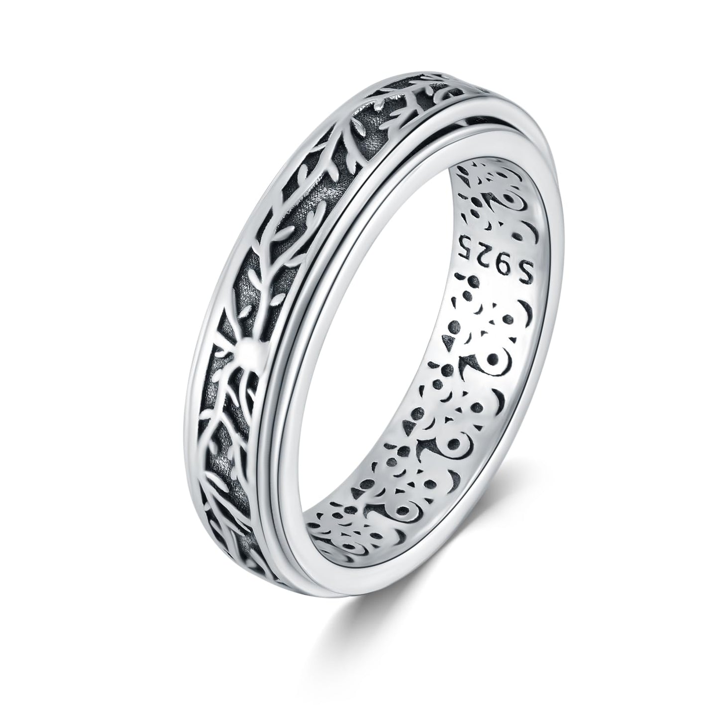 URONE Tree of Life Fidget Ring 925 Sterling Silver Tree of Life Spinner Ring for Women Anxiety Rings Tree of Life Spinning Ring Fidget Jewelry Gifts for Women-Size 7